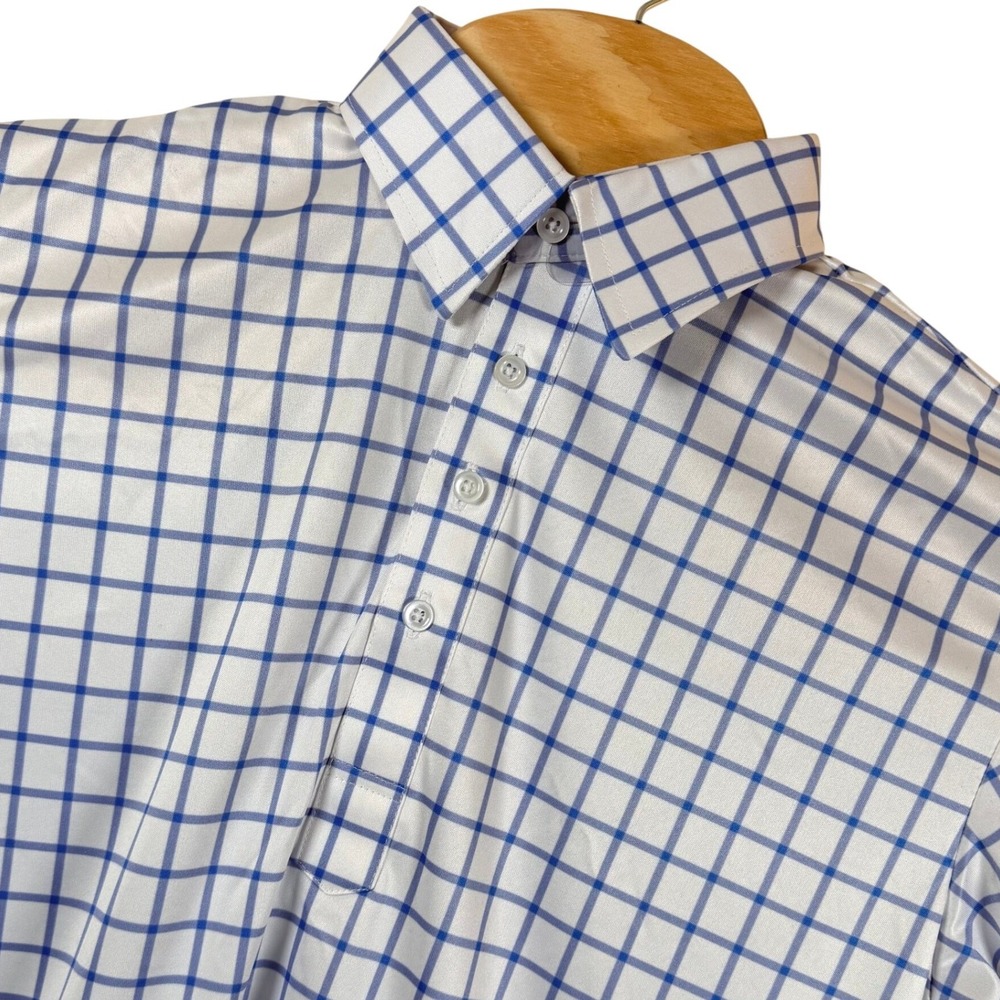 Collars & Co The Original Dress Collar Polo Shirt Men Small Blue Grid Check NWOT